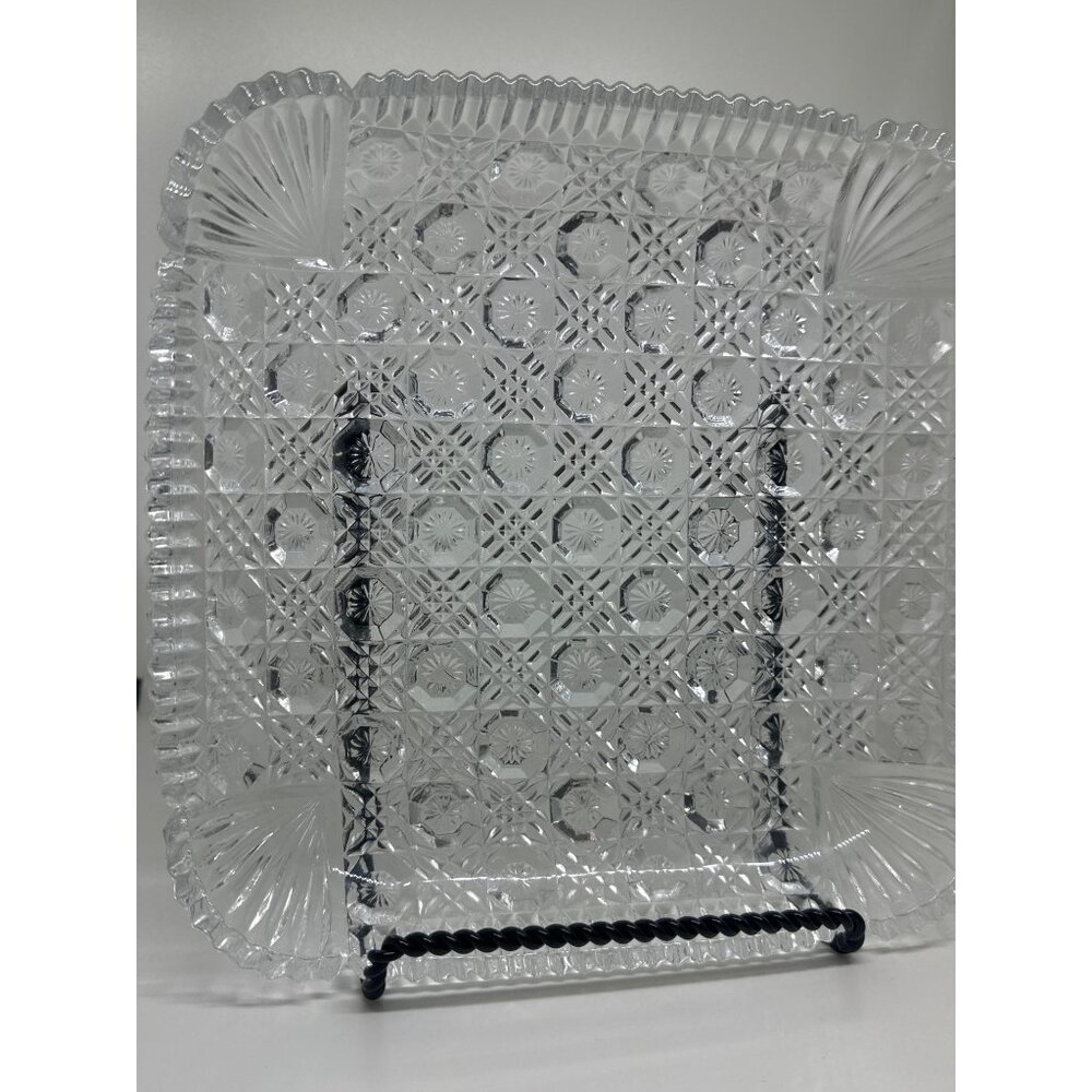 VTG‎ Mikasa Cut Crystal Serving Tray 9.5" Pinwheel Starburst Heavy Glass Platter - Picture 3 of 5